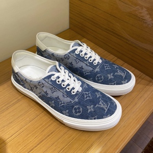 bun兔意大利代购lv路易威登20春夏trocadero老花牛仔帆布运动男鞋