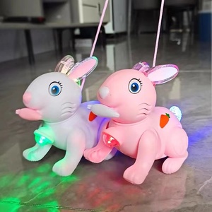 抖音最新款电动牵绳发光炫酷小老虎卡通小猪网红小兔儿童宝宝玩具