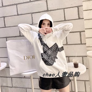 dior/迪奥 21fw新款斜跨马鞍包印花logo连帽卫衣男女同款帽衫外套