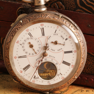 五针四盘日月星辰多功能怀表(古董钟表世家)