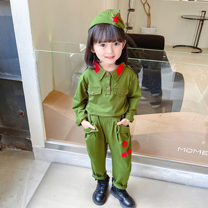 2022女宝宝春装演出服儿童军装套装女孩春季长袖两件套女童1--6岁