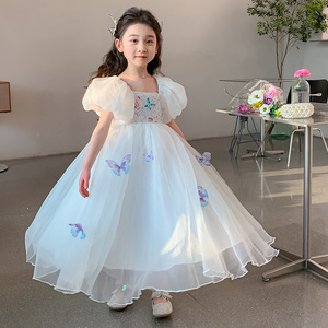 女童夏季仙女裙2024夏装新款气质白色长裙公主裙礼服大裙摆连衣裙