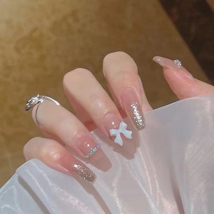 气质仙女蝴蝶结美甲贴片假指甲带钻ins中长款穿戴甲爆款防水拆卸