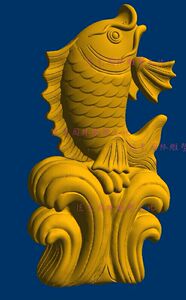 圆雕图喷水石雕浪花鱼三维立体扫描stl精雕图模型3d雕刻圆雕图stl