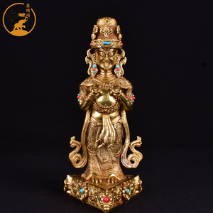 西藏密宗扎基寺女财神扎基拉姆佛像藏传纯铜鎏金15寸护法铜像