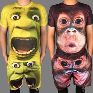 恶搞笑大黑猩猩短袖男3D猴子短t恤大码衣服半截袖衫5分短裤套装