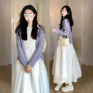 2024春秋新款小个子茶歇法式白色连衣裙子女装春季穿搭一整套长裙