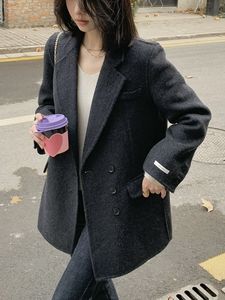 高级感双面羊绒小西装外套女秋冬灰色毛呢休闲加厚羊毛西服小个子