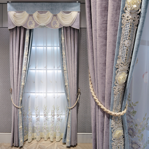 法式窗帘卧室轻奢主卧紫色纱帘雪尼尔欧式飘窗窗纱客厅高端2023