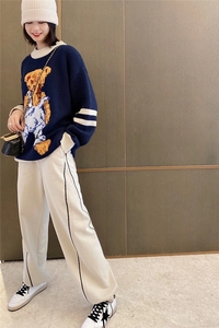 roujexutemdress圆领套头小熊毛衣羊绒针织衫束脚运动裤套装女