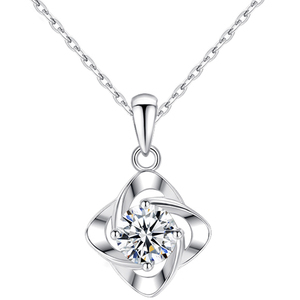 18k白金四叶草项链女夏吊坠莫桑石钻石铂金生日情人节礼物送女友