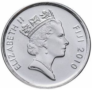 独木舟  斐济5分硬币 2010年直径19.5MM 英国女王伊丽莎白版 全新