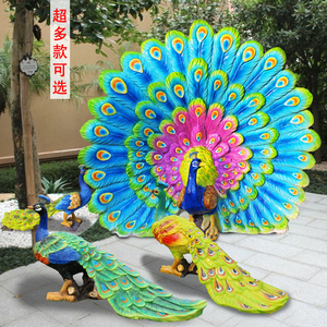 玻璃钢雕塑开屏孔雀园林景观大型摆件户外仿真凤凰动物幼儿园装饰