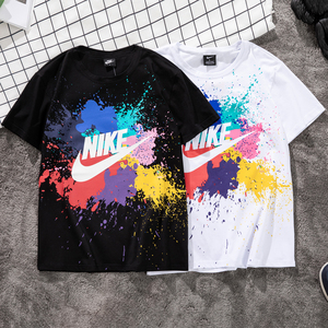 nike耐克短袖男彩绘泼墨t恤女夏季涂鸦潮流圆领宽松运动情侣半袖