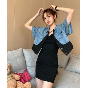 今年流行漂亮套装女夏款吊带短裙子气质名媛牛仔外套上衣两件套潮