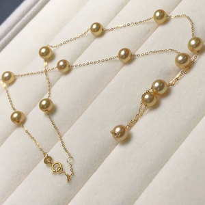 18k香槟金满天星项链锁骨链 珍珠项链毛衣链强光无暇包邮