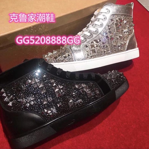 欧美clνj高帮男鞋黑海参水钻铆钉红底鞋休闲运动鞋情侣款女鞋潮