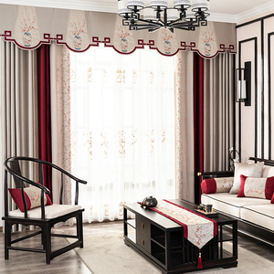 骆易家中式别墅遮光窗帘卧室客厅新中式纱帘挂钩打孔式带帘头定制