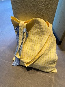 黄色格纹托特帆布包女款学生小众设计师手提斜挎单肩大容量环保袋