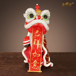 头舞狮醒狮摆件铜狮子中式家居客厅桌面装饰工艺品吉祥坊家居旗舰店