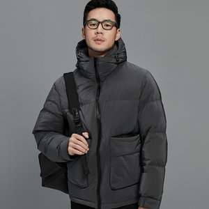 facecity非城个性灰蓝色连帽款鹅绒服男士商务唏嘘羽绒服加厚男生