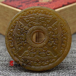 岫玉四方神兽吊坠挂件仿古做旧玉璧平安扣玉佩玉坠 汉服 腰佩流苏