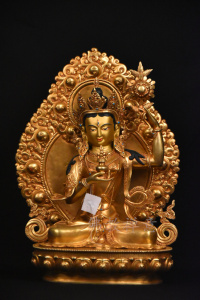 尼泊尔 精品紫铜全鎏金 面部描金 苯教佛像 土吉祥玛 苯教卓玛