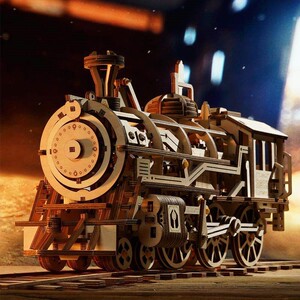 2022爆款木质3d立体拼图机械传动模型文创火车头创意礼物摆件