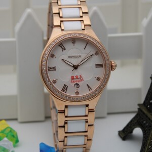 000人付款淘宝新款宝舵手表女士钢带石英表s9005l真钻时尚海豚皮表带