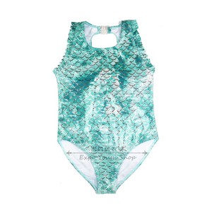 【闪闪美人鱼烫银面料】3-12岁女童连体泳衣海藻绿色后领透明搭扣