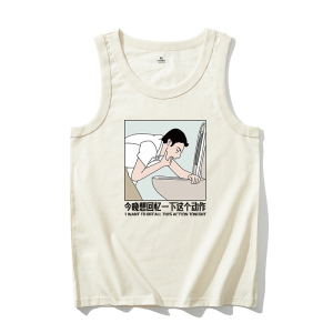 国潮怀旧t恤男搞笑创意纯棉潮牌无袖背心宽松运动汗衫ins喝酒夏季