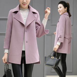 双面呢外套女春秋韩版中长款时尚大衣大码显瘦小个子9分袖外套女