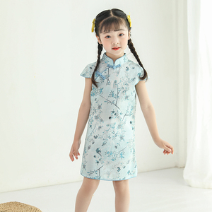 女童旗袍夏季中国风棉麻薄款儿童宝宝小女孩改良大童连衣裙演出服