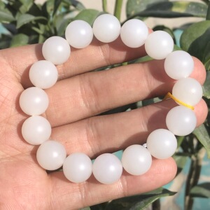 保真和田玉籽料羊脂白玉手链 一级白留皮油润肉细腻圆珠手串12mm