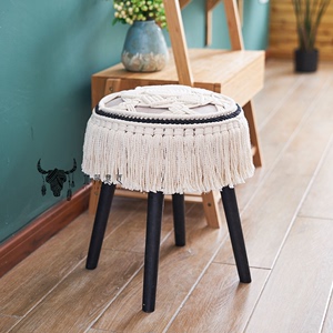 北简意匠原创手工编织梳妆凳美式卧室实木化妆凳ins北欧家用现代