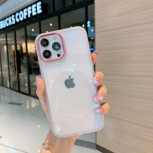 适用于苹果13手机壳iphone13promax透明玻璃保护套炫彩边框全包防摔