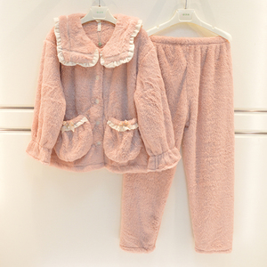 佳洁儿睡衣冬季新品女士素色时尚韩版公主风加厚法兰绒保暖家居服