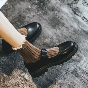 酷森马依日系小皮鞋女黑色中学生单鞋复古初中生校服表演鞋洛丽