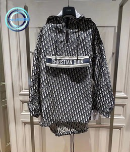 dior/迪奥 21新款满logo字母印花连帽卫衣女高领拉链帽衫冲锋衣男