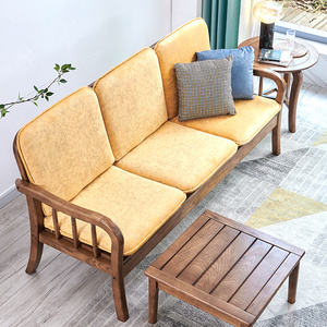 白蜡木沙发实木三人沙发高脚冬夏两用全实木小居室北欧小户型组合