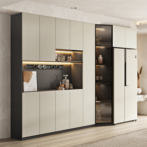 轻奢冰箱柜酒柜餐边柜一体靠墙客厅现代简约储物柜嵌入式高柜定制