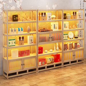 新中式实木博古架茶叶茶室展示摆放货架多宝阁置物架禅意简约现代