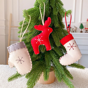 圣诞季 韩国同款 立体靴子手套麋鹿羊毛毡小挂件圣诞树装饰品吊件