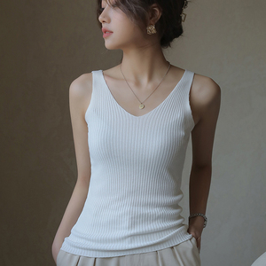 白色针织v领长款背心网红爆款小吊带女夏季外穿无袖内搭打底上衣