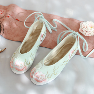 汉服鞋子女古风绣花鞋平底原创古代翘首履弓鞋明制汉