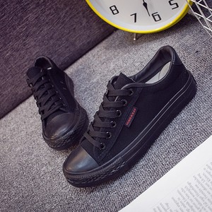 新款全黑色帆布鞋男韩版纯黑色休闲低帮男士布鞋透气工作鞋板鞋