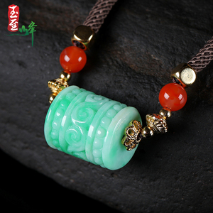 玉至峰缅甸a货翡翠路路通吊坠转运珠挂件女款桶珠玉坠玉石银项链