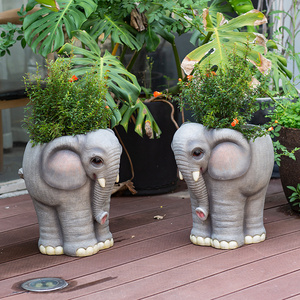 创意树脂动物花盆大象雕塑落地摆件别墅花园庭院装饰大号园艺花器