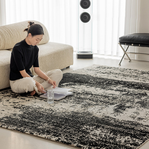意式极简现代抽象黑色无胶地毯客厅沙发茶几垫卧室床边地毯高级感