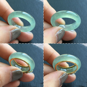缅甸天然翡翠a货玉石高冰晴水湖水绿指环18k金镶嵌戒托男女款戒指